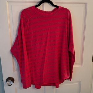 Hot Pink and Gray Striped Long Sleeve Shirt